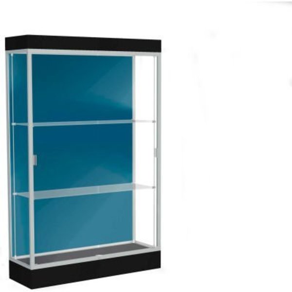 Waddell Display Case Of Ghent Edge Lighted Floor Case, Blue Steel Back, Satin Frame, 6" Black Base, 48"W x 76"H x 20"D 92LFBS-SN-BK